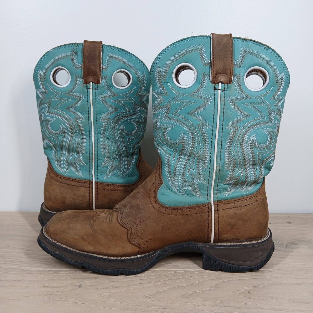 Durango Boots Women 9.5 Brown Turquoise Leather Western Cowboy Rodeo Slip On - Picture 3 of 10